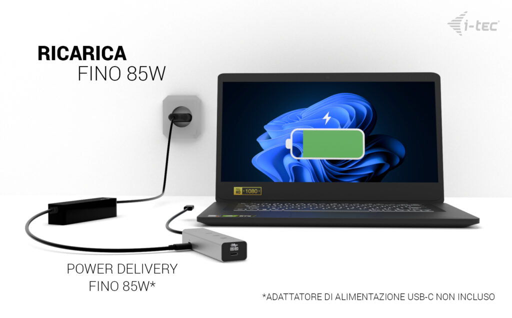 I-TEC USB-C Charging Metal HUB 5port with USB-C video 8K 1xUSB-C video/Data 1xUSB-C PD/Data 1xUSB-C 3.2 Gen1 2xUSB-C 3.2 Gen2 PD85W