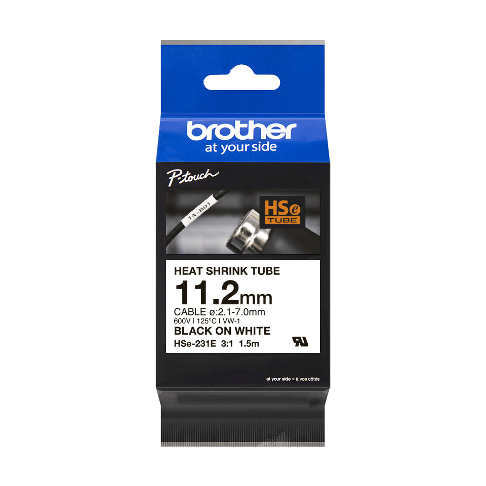 BROTHER Heat Shrink Tube Black on White 11.2mm