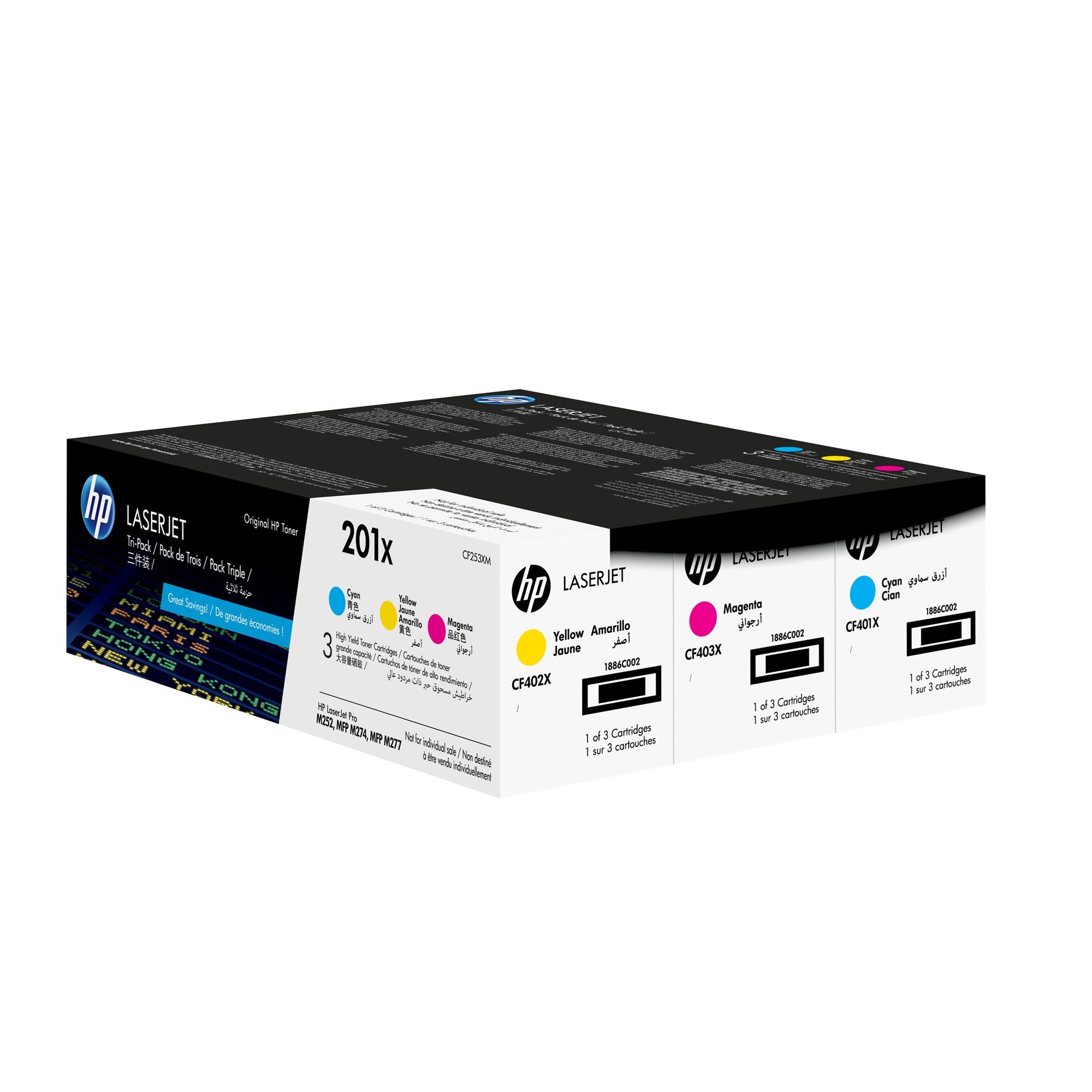 HP 201X oiginal LaserJet Toner cartridge CF253XM Cyan/Magenta/Yellow High Yield 3-pack