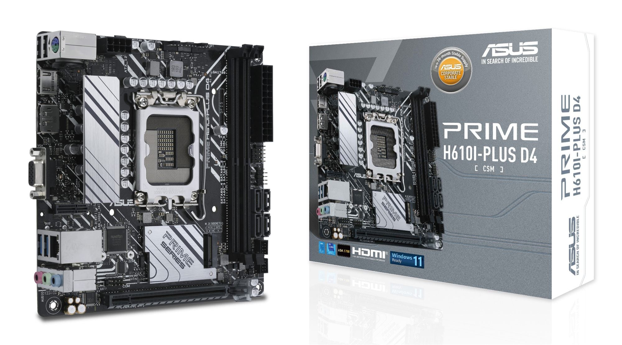 ASUS PRIME H610I-PLUS D4-CSM Intel H610 LGA 1700 2DDR4 1xPCIe 4.0/3.0 x16 1xM.2 4xSATA 6Gb/s 4xUSB 3.2 Mini ITX MB