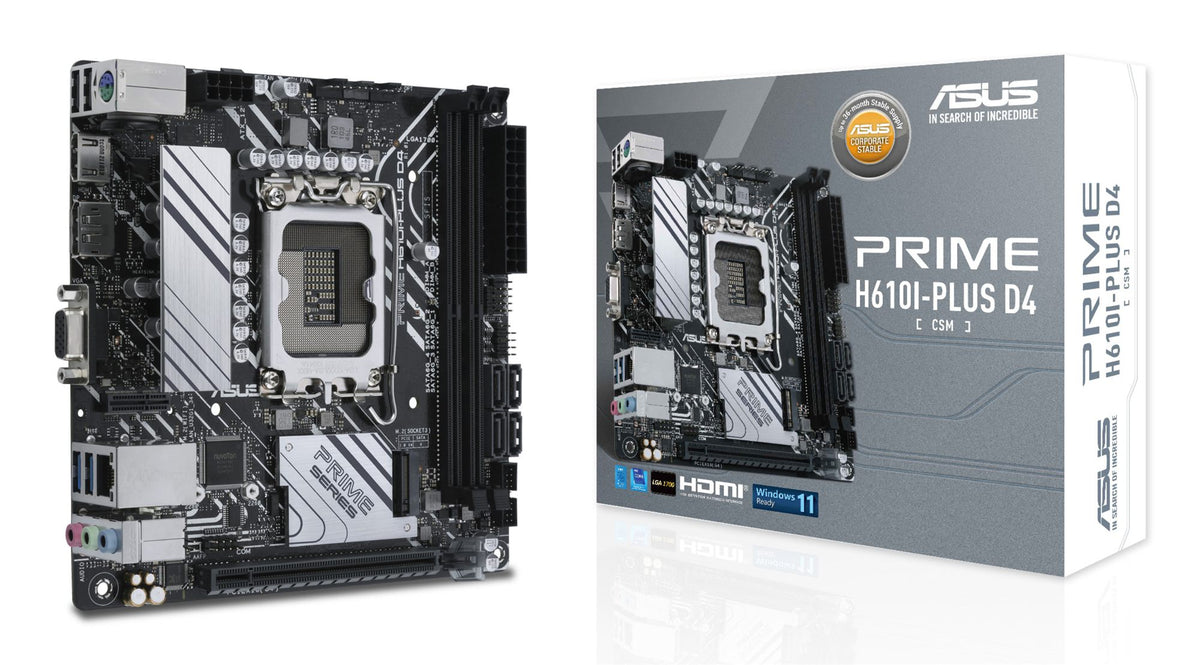 ASUS PRIME H610I-PLUS D4-CSM Intel H610 LGA 1700 2DDR4 1xPCIe 4.0/3.0 x16 1xM.2 4xSATA 6Gb/s 4xUSB 3.2 Mini ITX MB