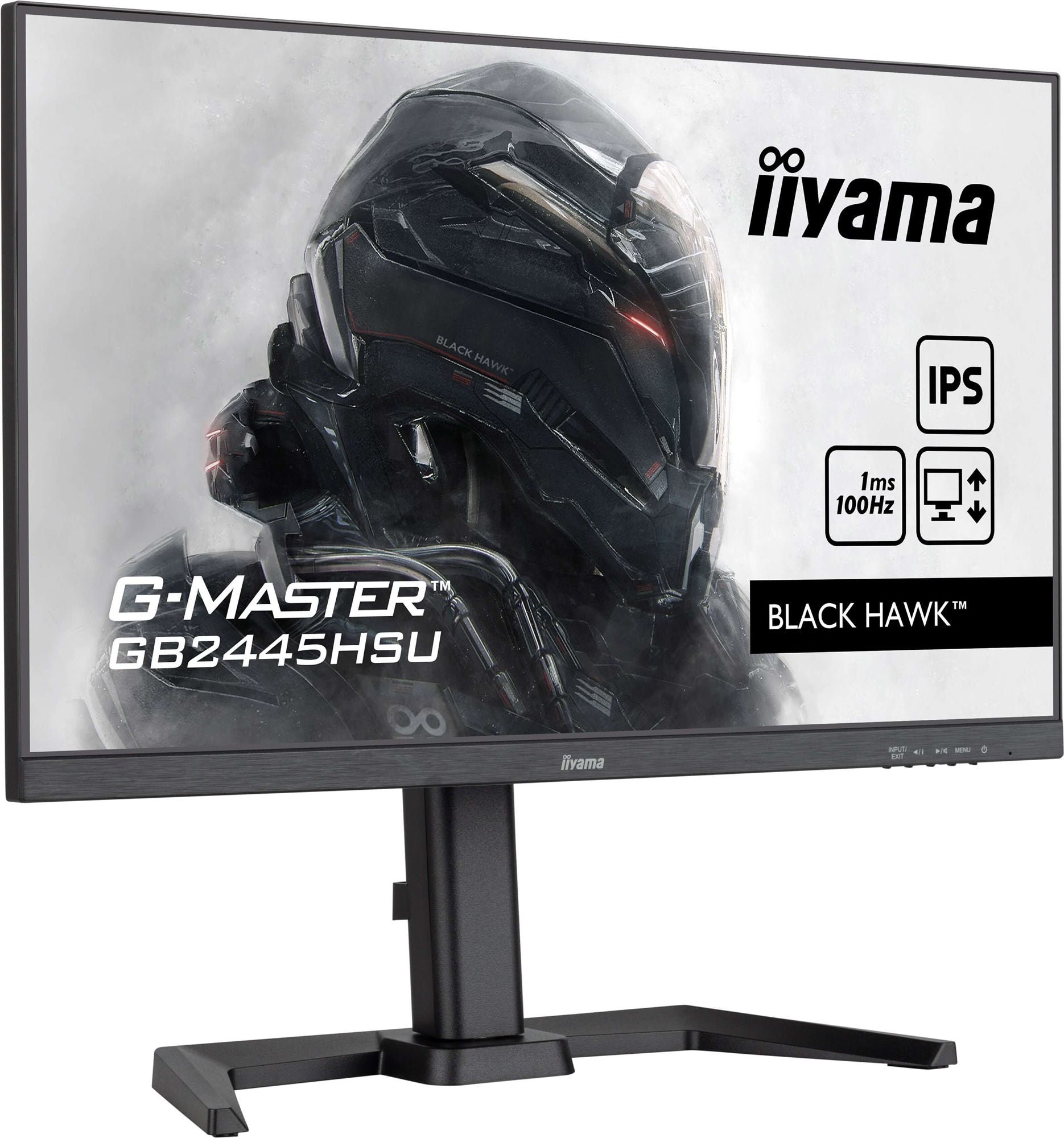 IIYAMA 23.8in G-Master Black Hawk, IPS panel, 1920x1080 100Hz, 1ms, 300cd/m2, 1300:1, Speakers, 1xHDMI, 1xDisplayPort, USB HUB (2x2.0), 15cm height adjustable stand, Black Tuner, i-Style Colour