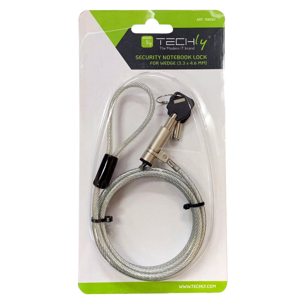 Techly IQ-LOK-13-KT Câble de sécurité pour ordinateur portable Wedge-Lock avec clé 1,8 m