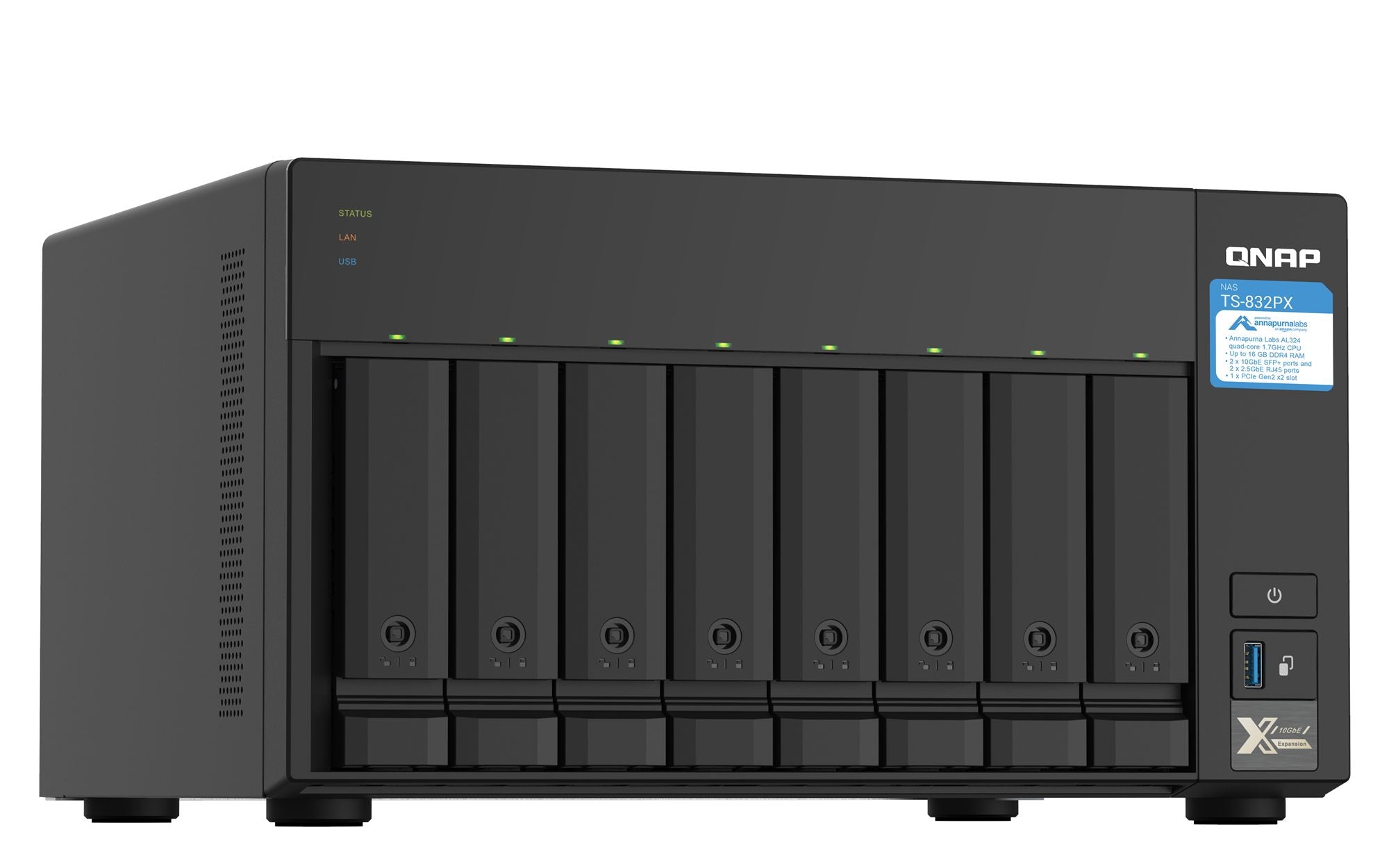Desktop 8Bay NAS 4GB RAM 2x2.5Gbe Black
