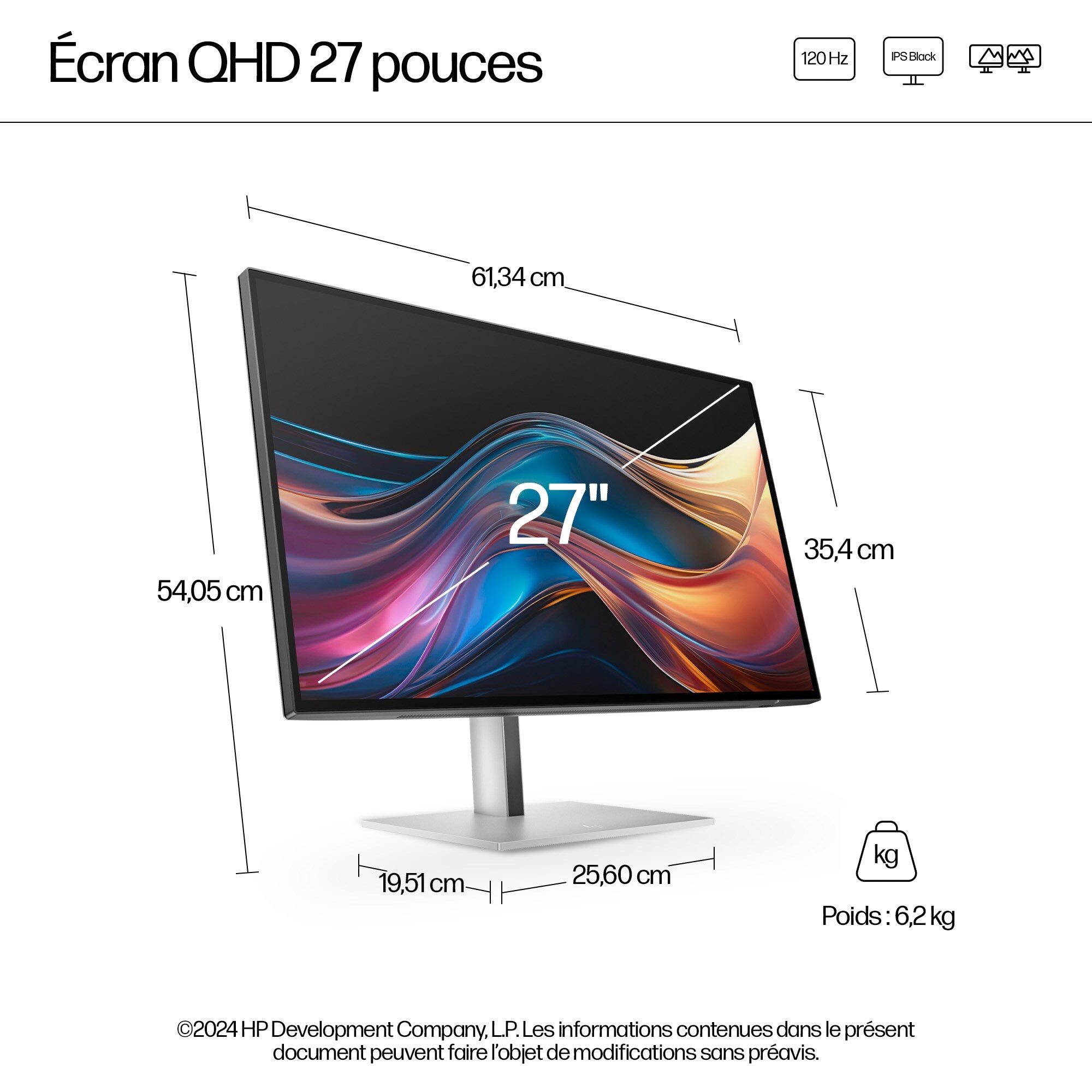 HP Écran  Series 7 Pro - 727pq QHD 27p 2560 x 1440 HDMI DP 3/3/0