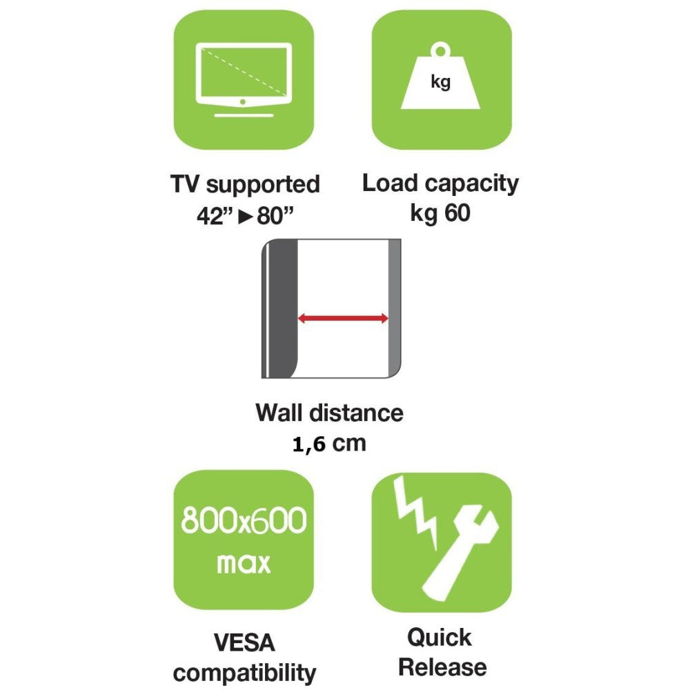 "Techly ICA-PLB 860 Support mural pour TV 42-80"" LED/LCD 60kg slim 16mm"