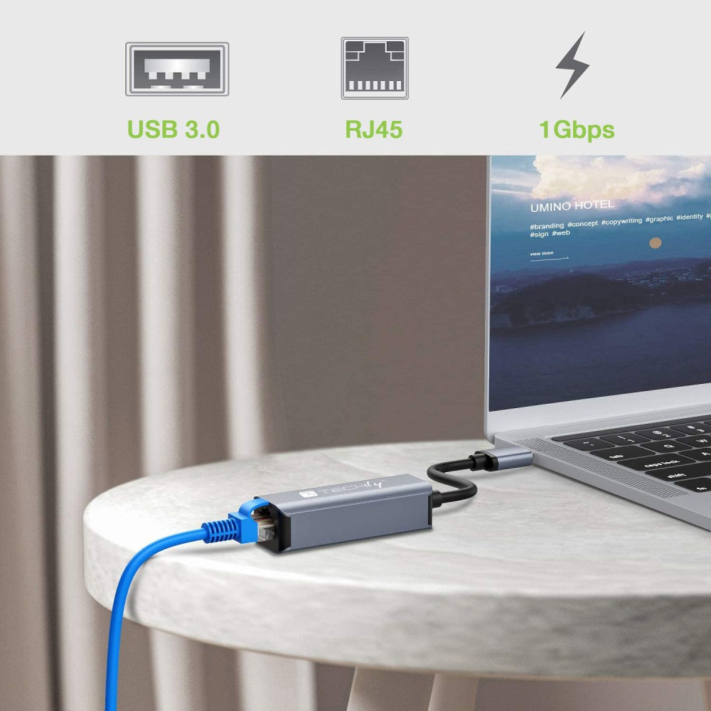 Techly IDATA USB-ETGIGA-AA Carte réseau/Adaptateur USB-A 3.0 vers RJ45 Gigabit