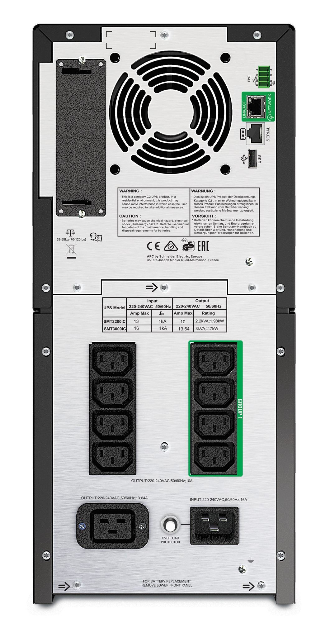 APC Smart-UPS SMT2200IC UPS AC 220/230/240V 1980Watt 2200VA lead acid RS-232 USB output connectors 9 Black with APC SmartConnect