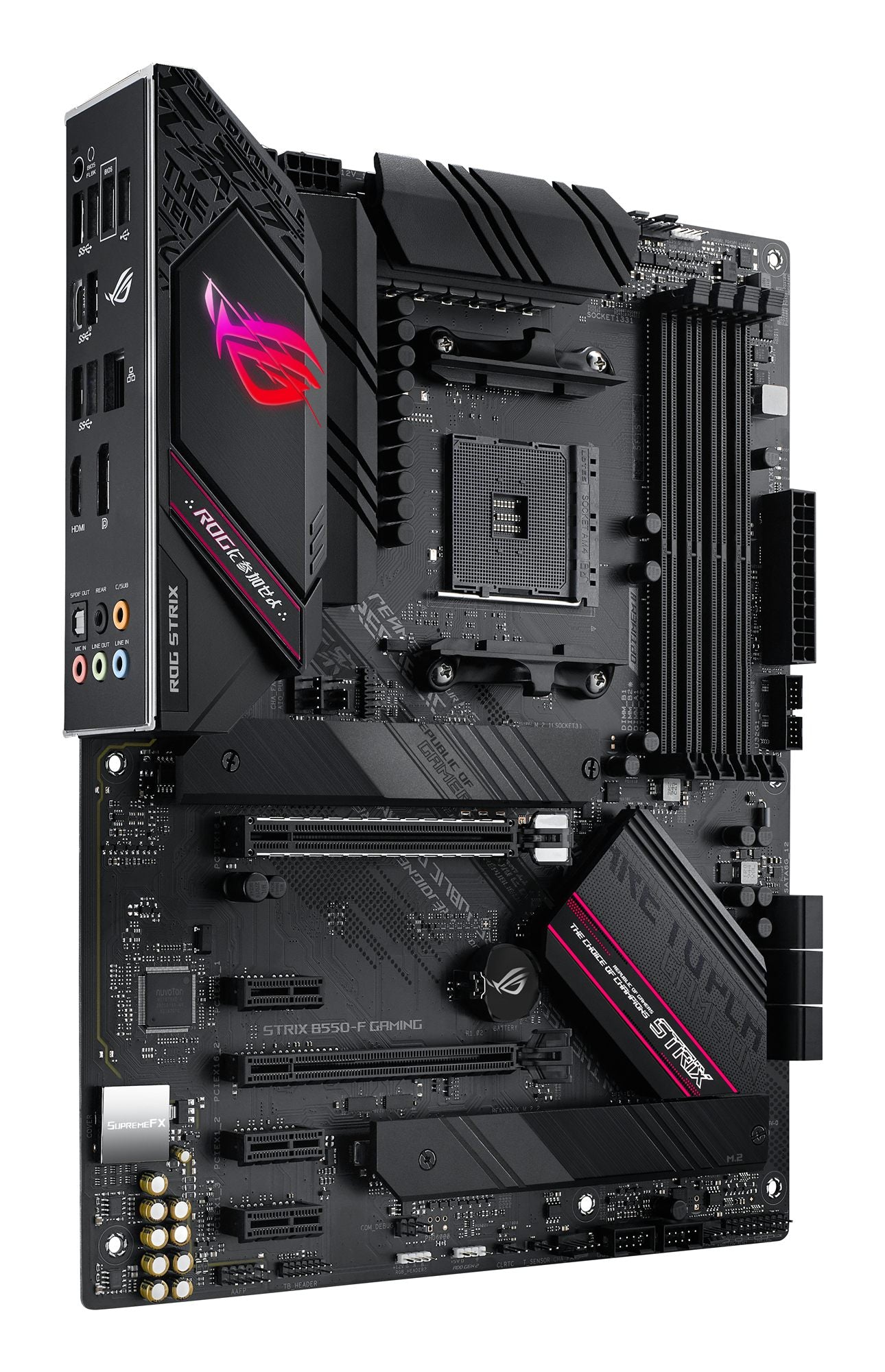 ASUS ROG STRIX B550-F GAMING ATX MB PCIe 4.0-ready dual M.2 USB3.2 Gen 2 Type-C plus HDMI2.1 and DisplayPort1.2 output support