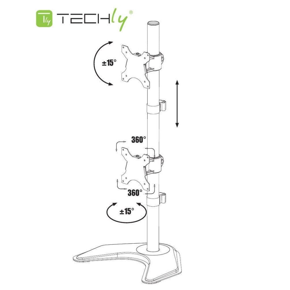 "Techly ICA-LCD 2520V Support de bureau vertical pour 2 moniteurs 13-27"" LCD 10kg"