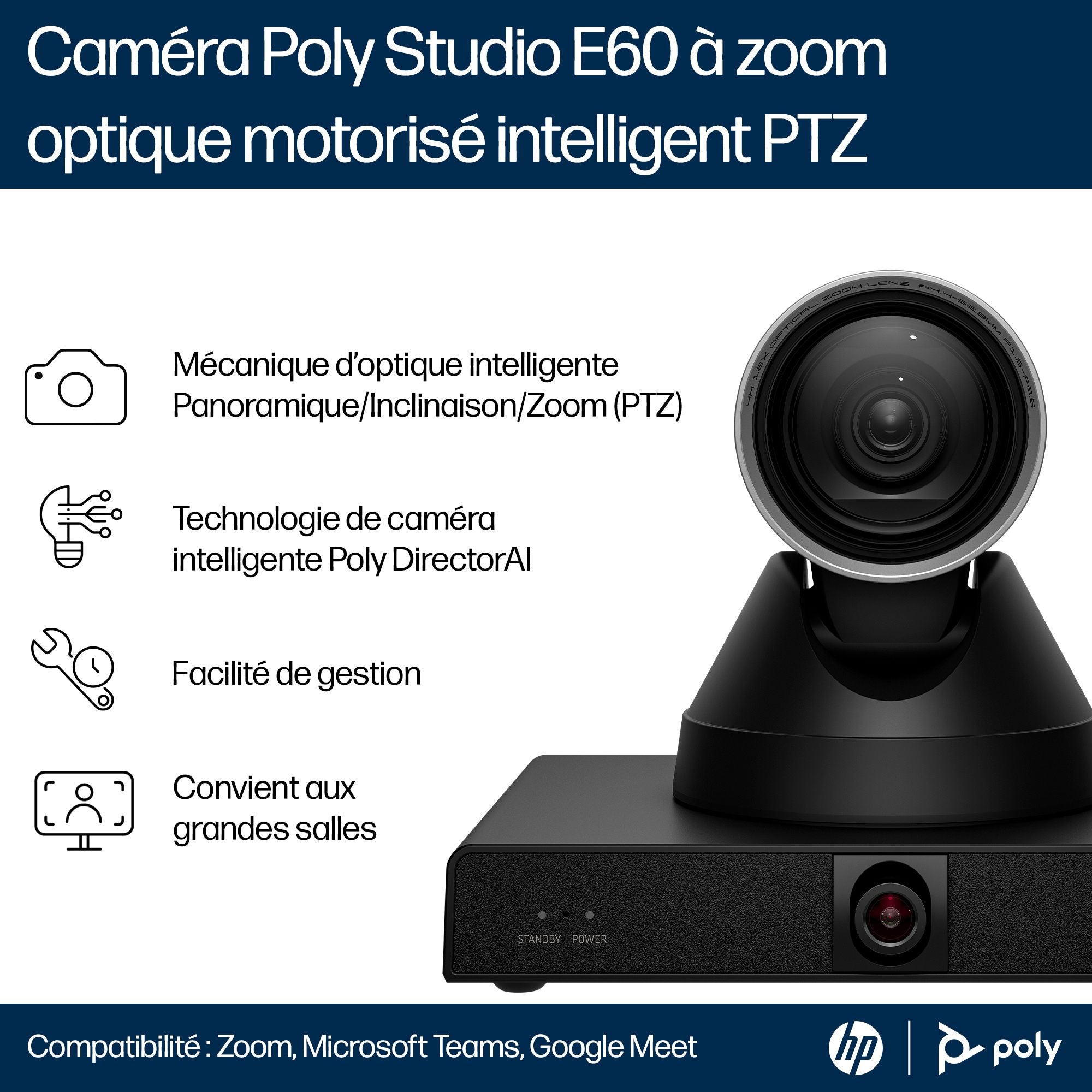 HP Poly Studio E60 Smart Camera 4K MPTZ with 12x Optical Zoom