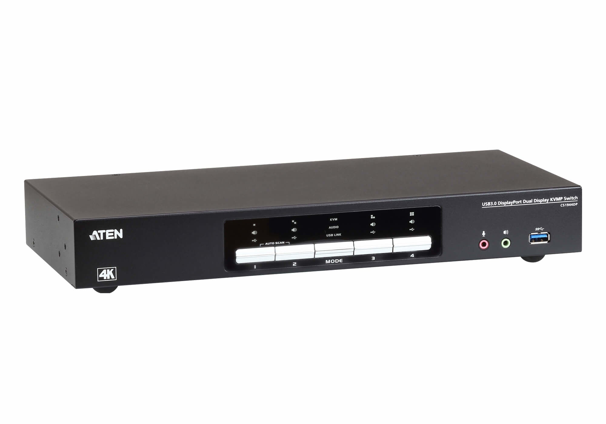 Commutateur KVMP™ deux affichage DisplayPort 4K 4 ports USB 3.0 - 4096 x 2160 pixels - Ethernet/LAN - 4K Ultra HD - 6,125 W - Noir