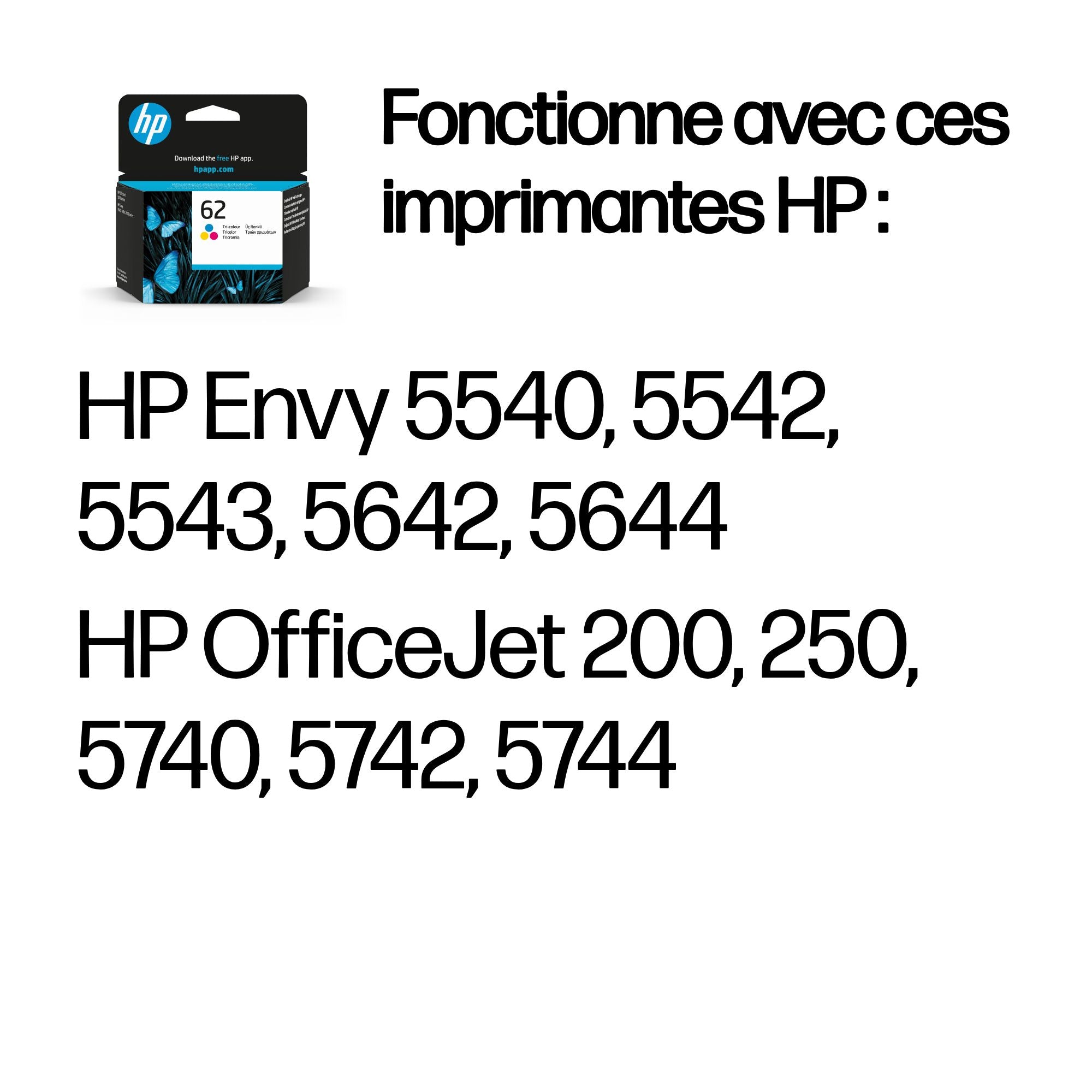 HP 62 original Tri-color Ink cartridge C2P06AE 301 Blister