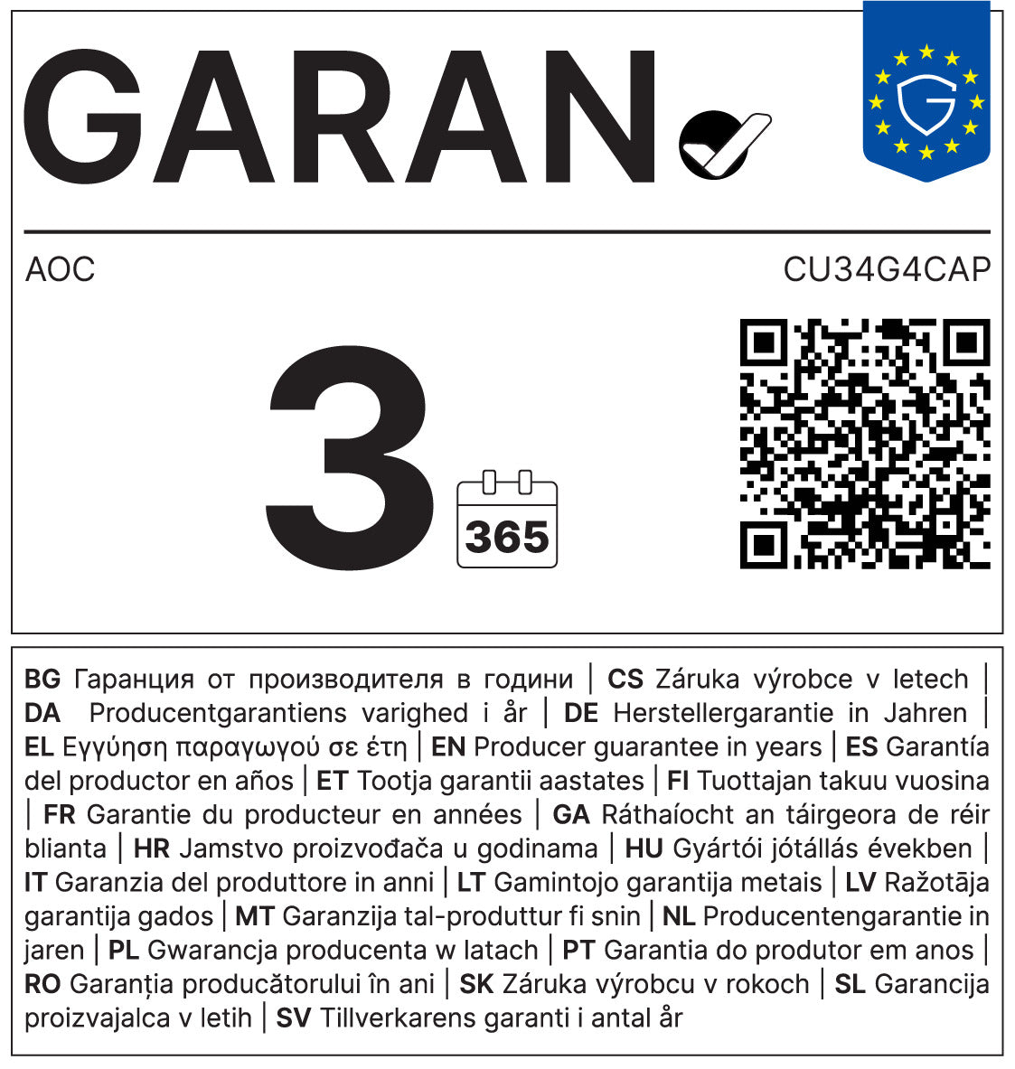 CU34G4CA 34' 21:9 VA 180Hz 3440x1440