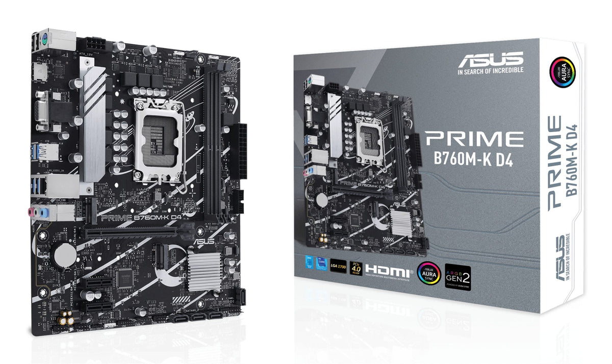 ASUS PRIME B760M-K D4 LGA1700 microATX MB 2xDDR4 4xSATA 2xM.2 1xD-Sub 1xHDMI 2.0