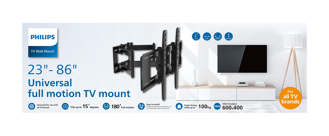 PHILIPS Support mural articulé pour écrans plats de 23p à 80p