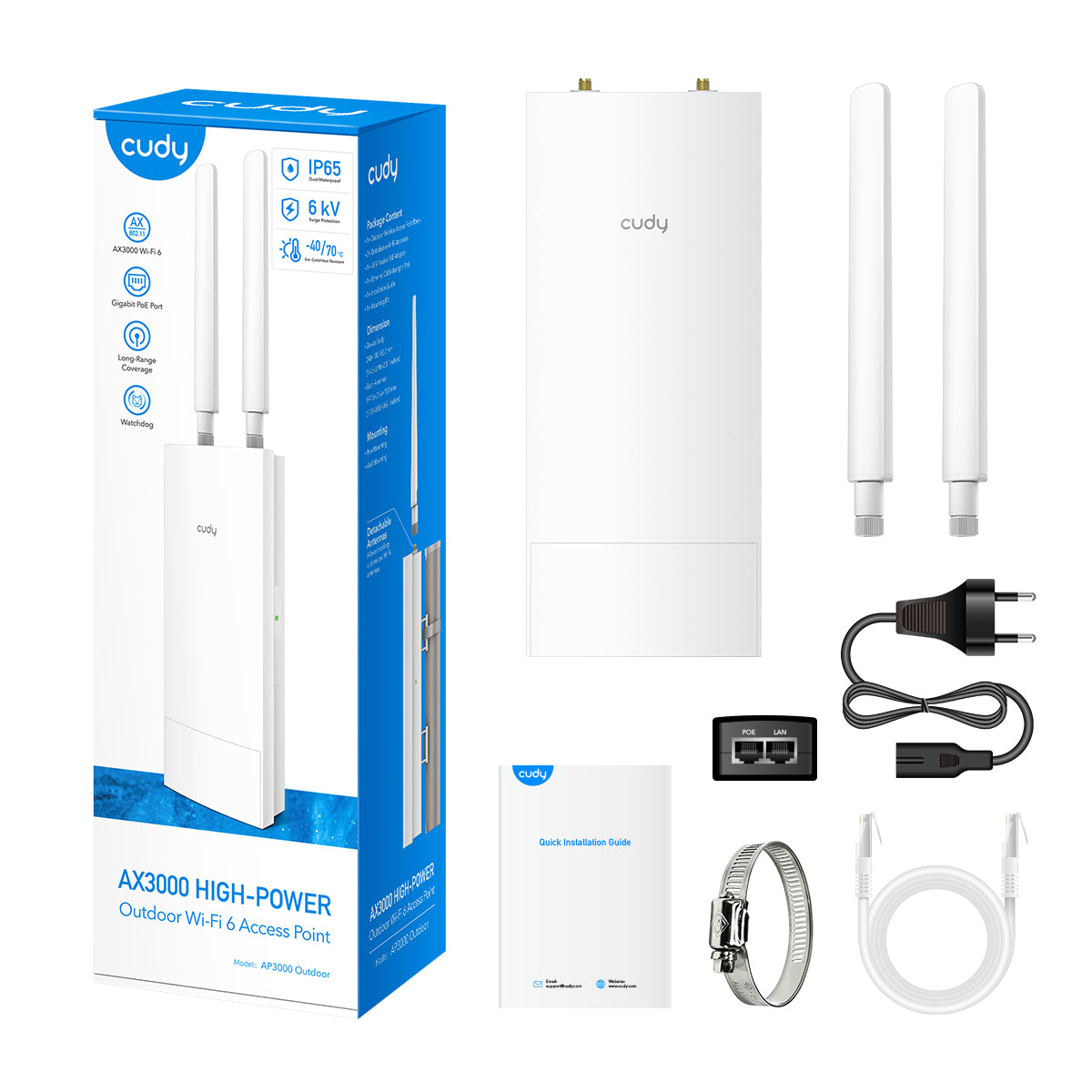 Cudy AP3000 Outdoor 2976 Mbit/s Blanc Connexion Ethernet, supportant l'alimentation via ce port (PoE)