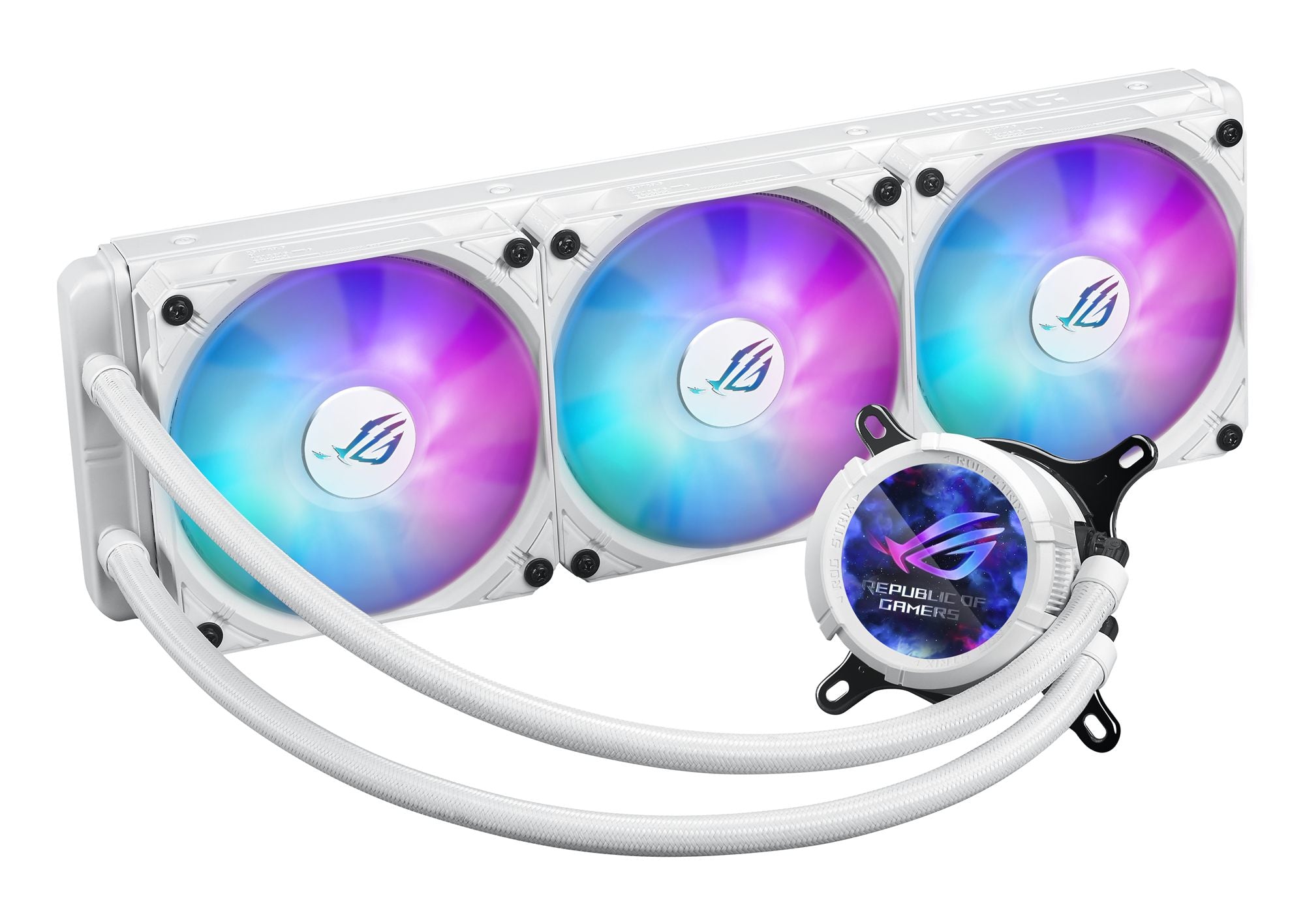 ASUS ROG Strix LC III ARGB LCD WHT all-in-one CPU liquid cooler with 2.1 IPS LCD Aseteks new Gen7 v2 pump and premium ROG ARGB fans