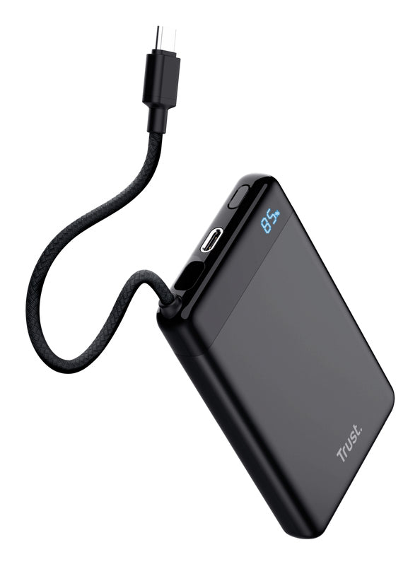 TRUST Powerbank FIERA 10.000 mAh avec câble fixe USB-C - Black