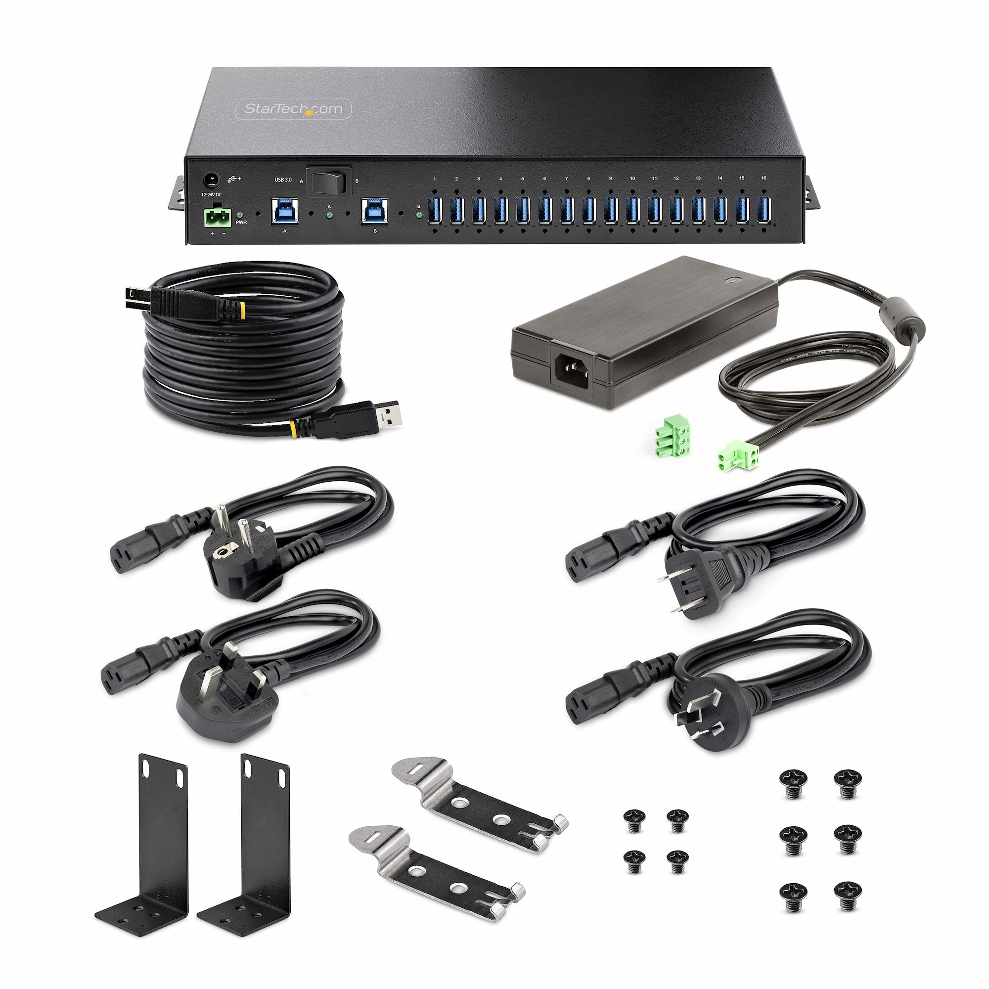16-Port Industrial USB 5Gbps Hub/Switch