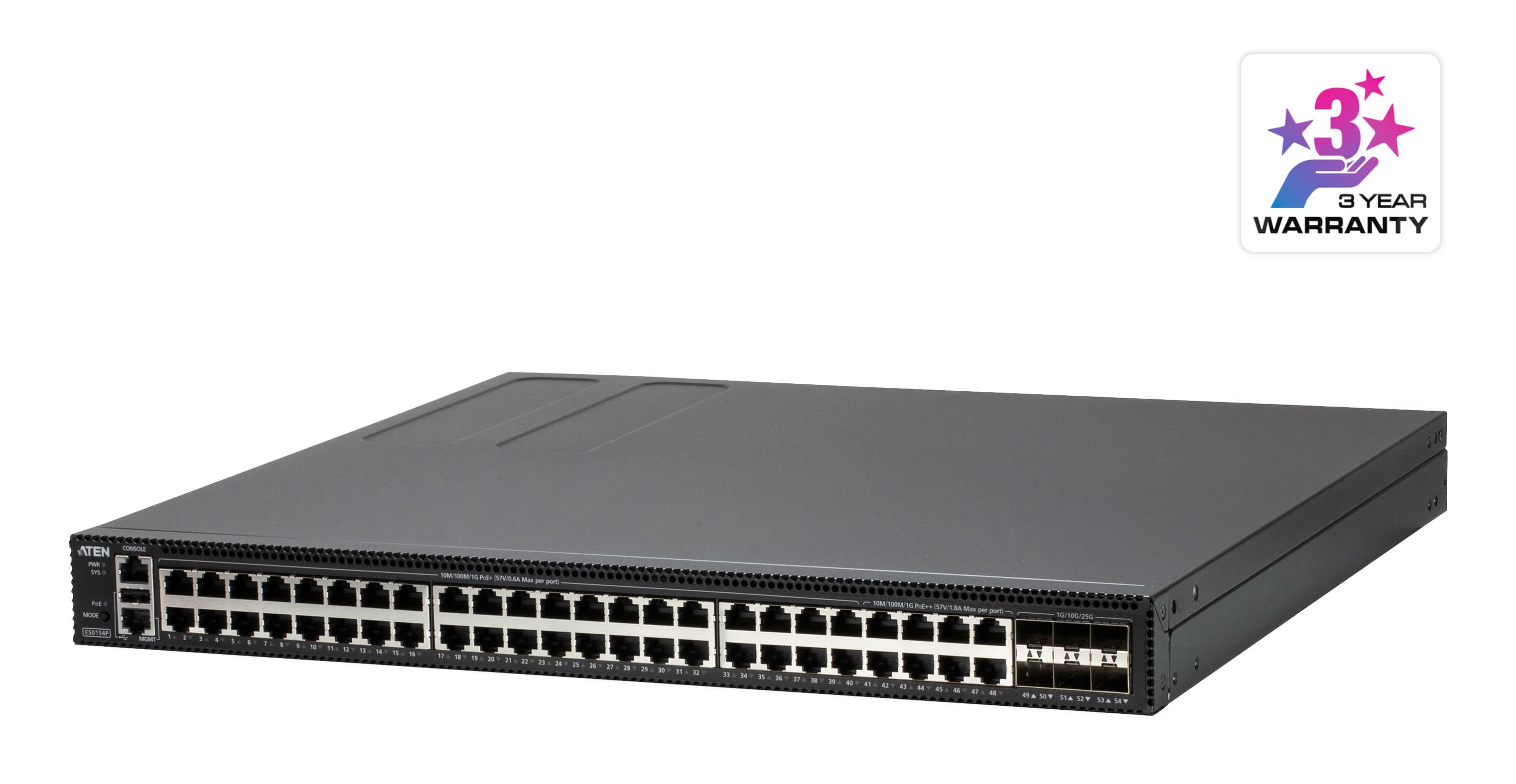 ATEN ES0154P Switch Niv 2+ 48P Gigabit PoE+  & 6 SFP28 25Gbp