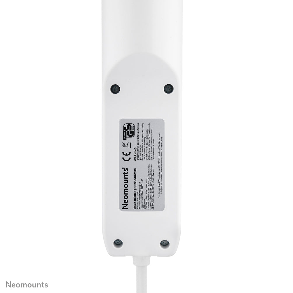 NEOMOUNTS VOLT Desk Clamp socket with Quick-charge USB Ports clamp 0-50mm 3x type-F 230V 1x USB-A 18W 2x USB-C 20W