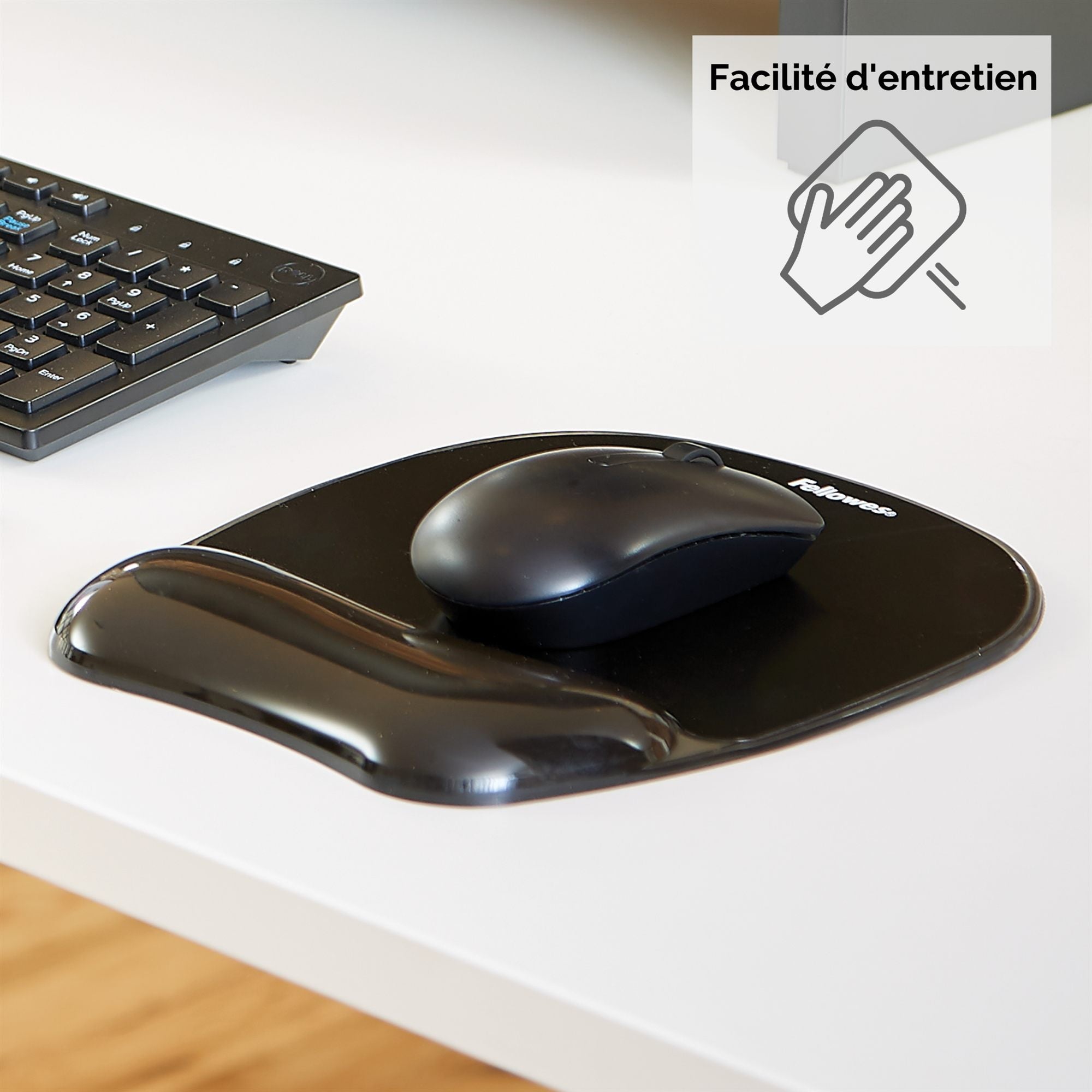FELLOWES - Tapis de souris - Repose-poignets Gel Crystal™ Noir