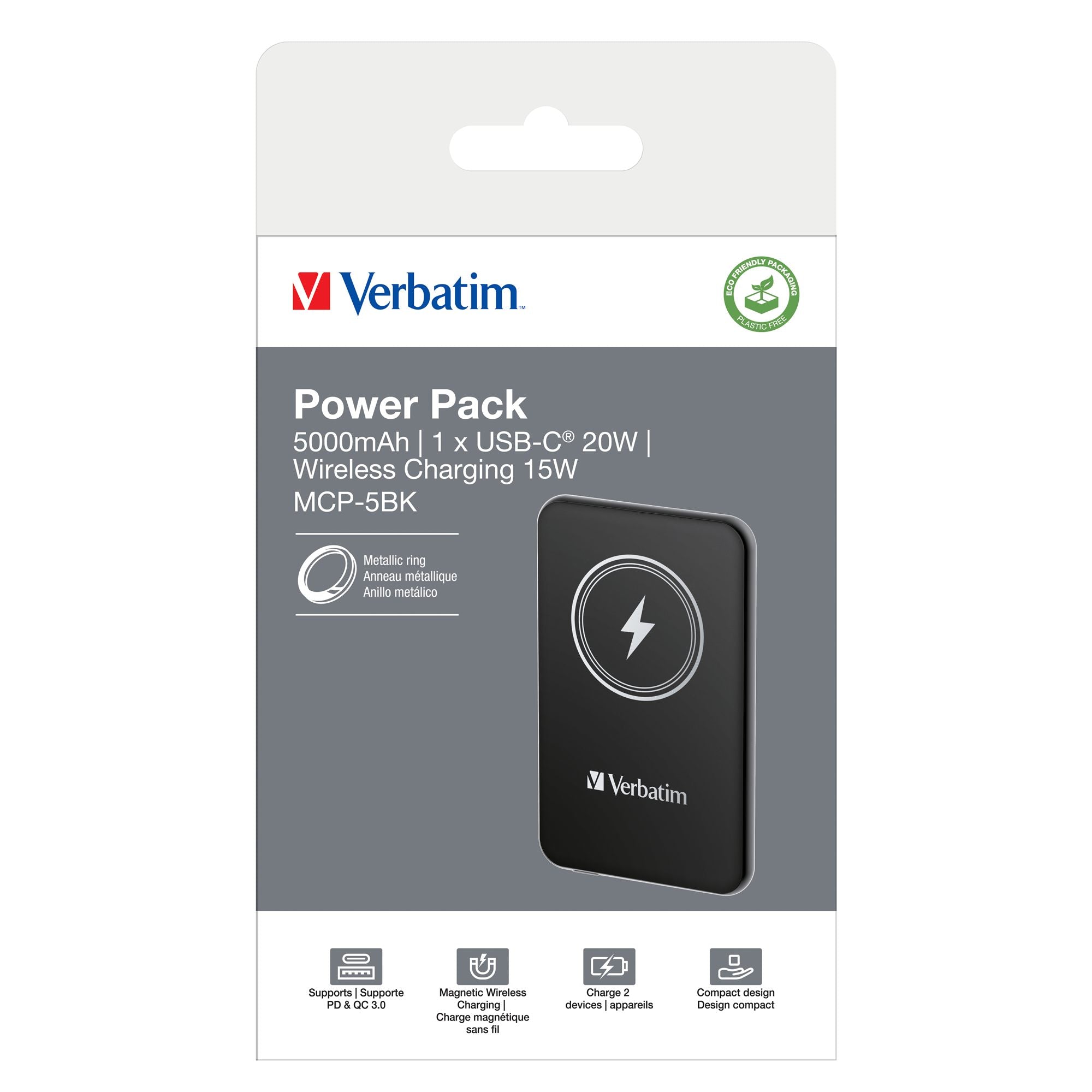 VERBATIM CHARGE N GO MAGNETIC WIRELESS POWER BANK 5000 BLACK WCF (P)