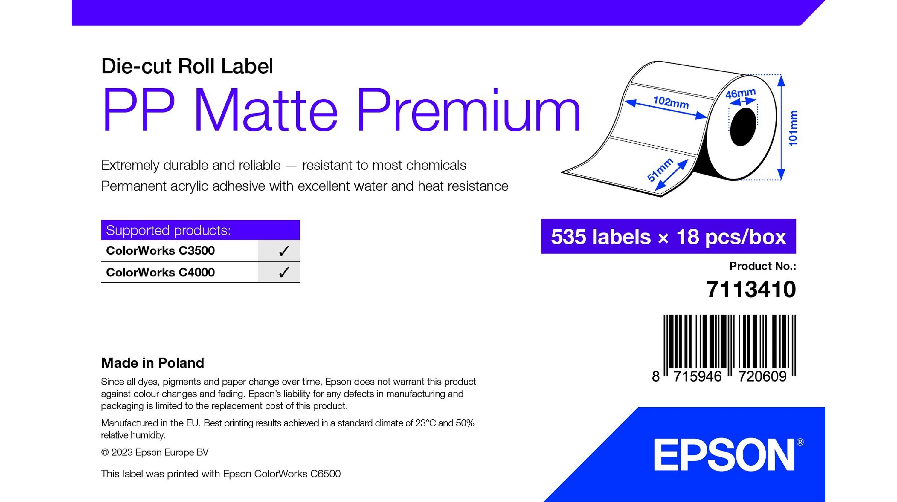 PP Matte Label Prem Die-cut Roll 102mm