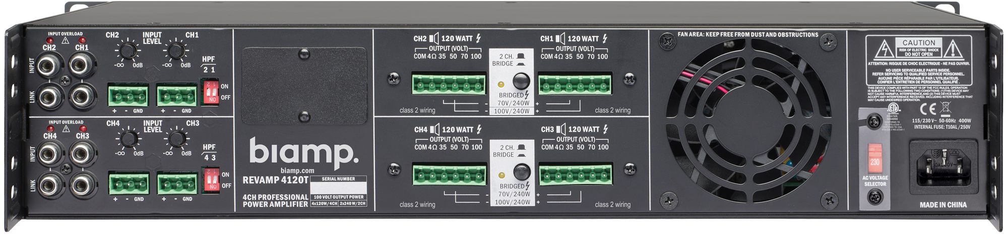 Biamp Professional 4 Channel Class-D Power Amplifier (4x 120W/100V)