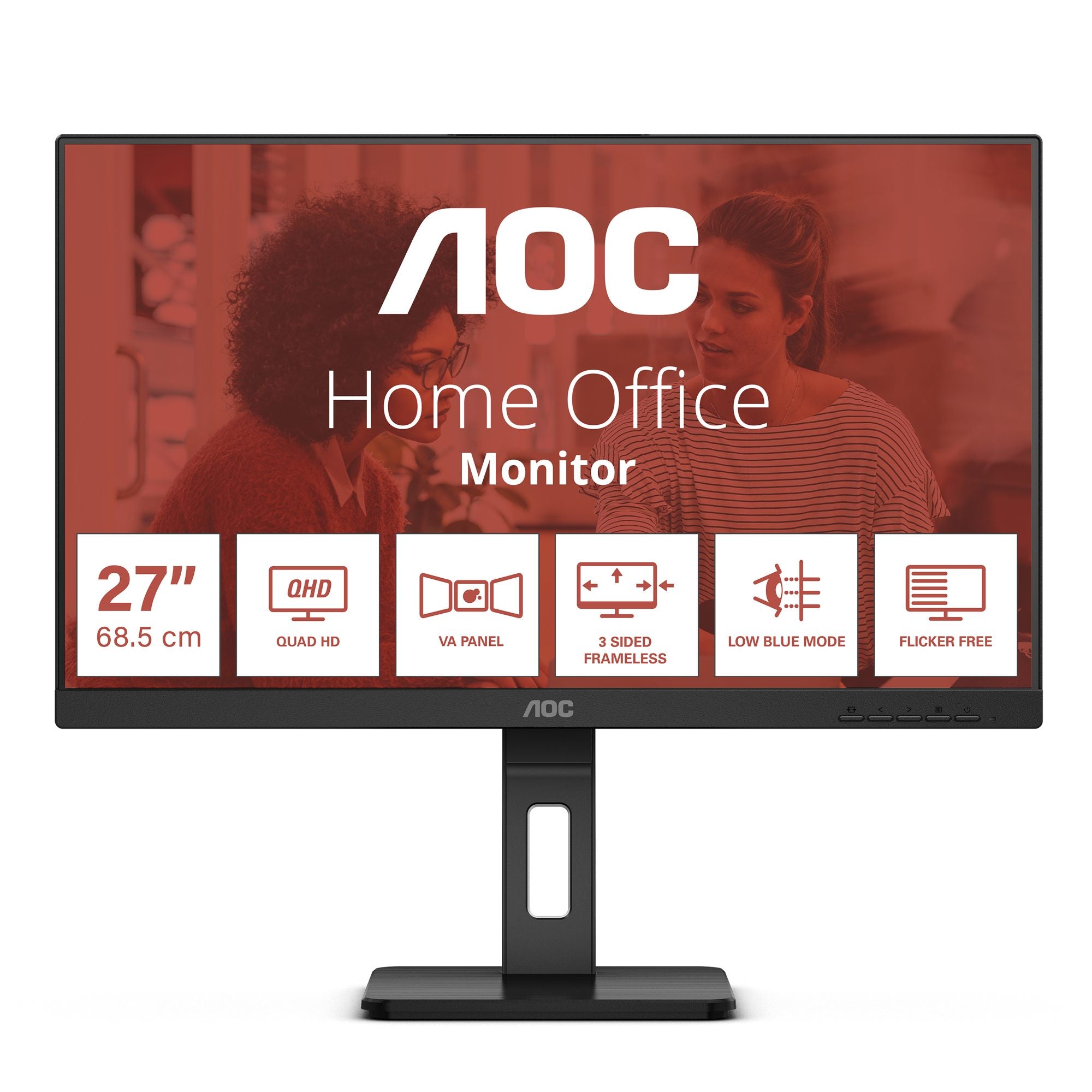 AOC Q27E3UMF 27p Ecran  27" - 2560 x 1440 QHD @ 75 Hz - VA - 300 cd/m² - 4000:1 - 4 ms - HDMI, DisplayPort - haut-parleurs ajustable