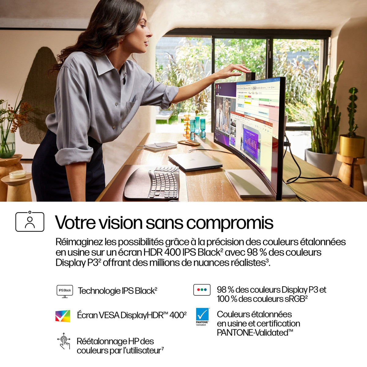 "HP Series 7 Pro 34 inch WQHD Conferencing Monitor - 734pm écran plat de PC 86,4 cm (34"") 3440 x 1440 pixels Wide Quad HD LCD Noir, Argent"