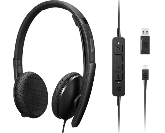 LENOVO - Micro-casque - sur-oreille - filaire - USB-C - noir - certifié Zoom