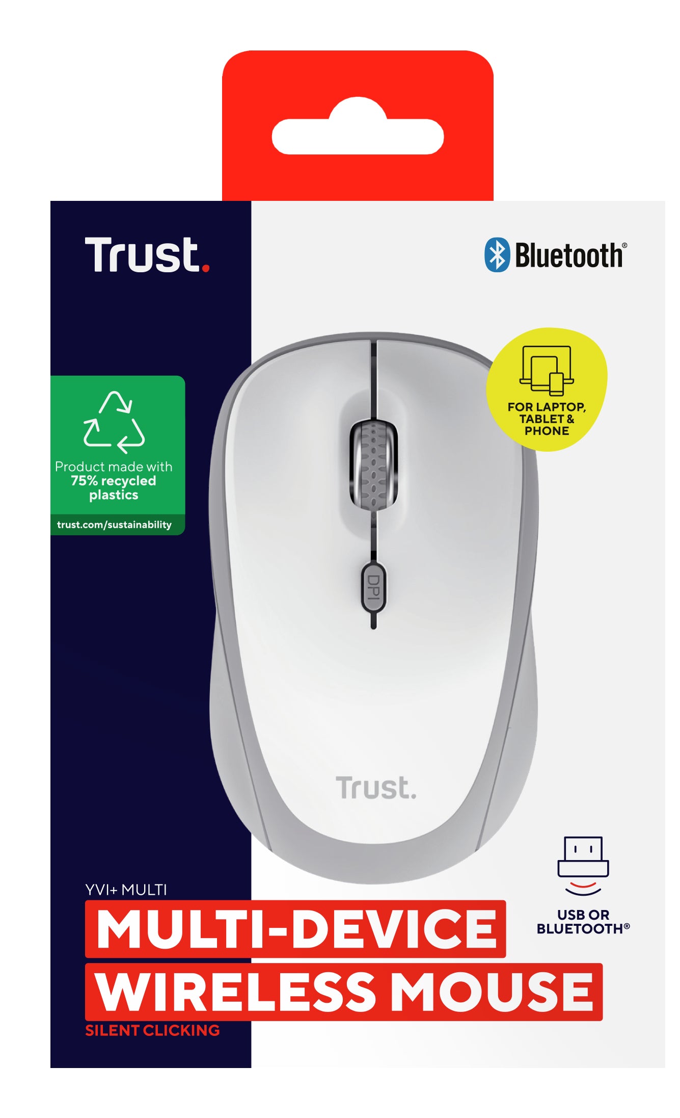 TRUST Souris sans fil compacte YVI+ Multi-connexion Bluetooth + 24 Ghz - Noire