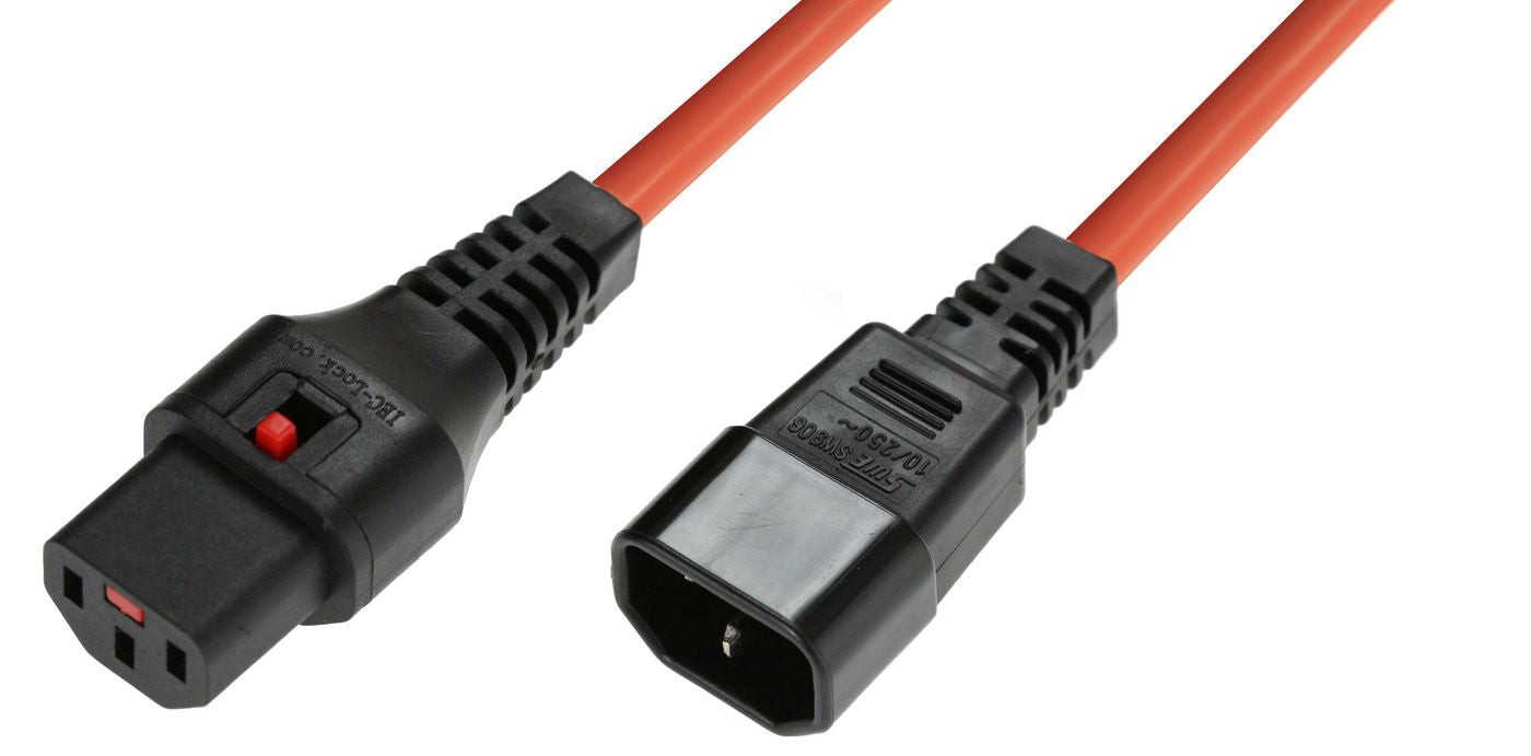 IEC-LOCK Rallonge d alimentation C14 / C13 à verrouillage orange - 1,0 m