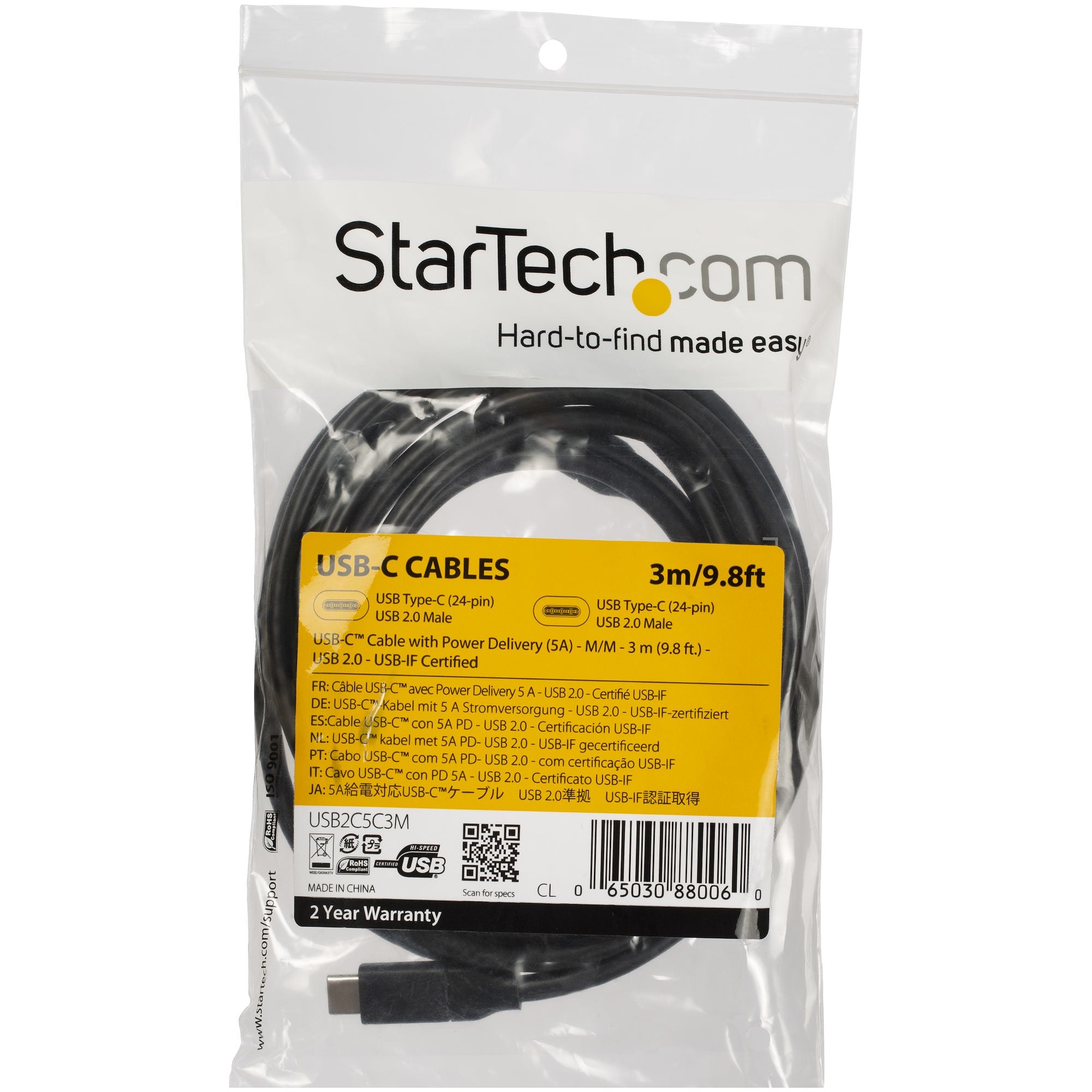 Cable USB-C w/5A PD - USB 2.0 - 3m 10ft