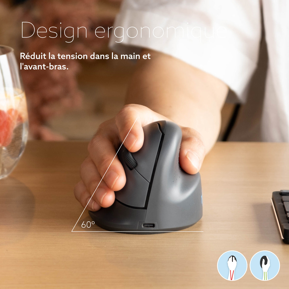R-GO TOOLS Souris HE Basic, droiter, Bluetooth, M grise