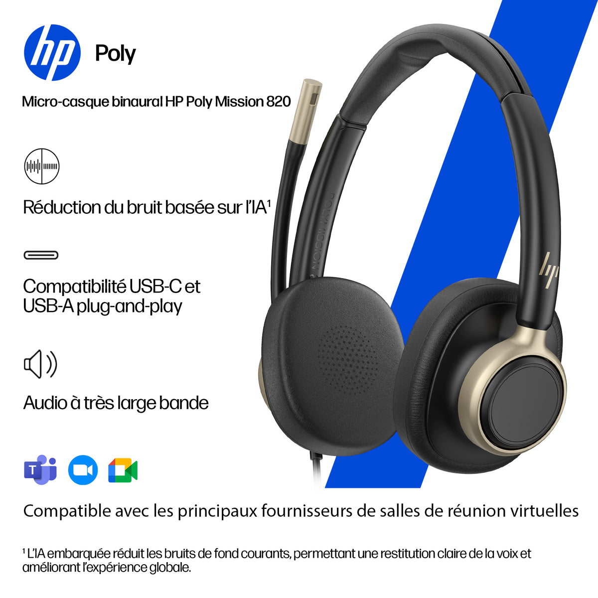 HP Poly Mission 825 Stereo USB Wired Headset Bulk WW