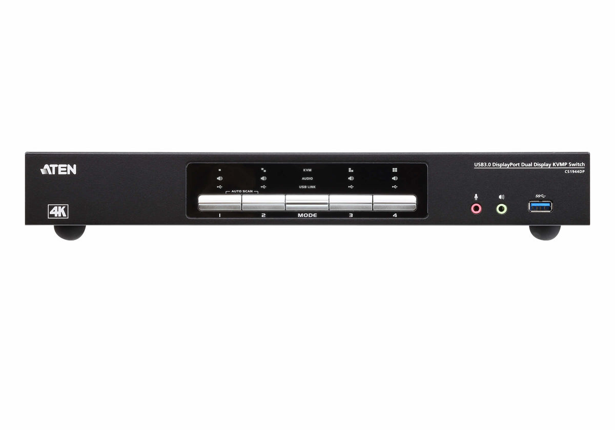 Commutateur KVMP™ deux affichage DisplayPort 4K 4 ports USB 3.0 - 4096 x 2160 pixels - Ethernet/LAN - 4K Ultra HD - 6,125 W - Noir