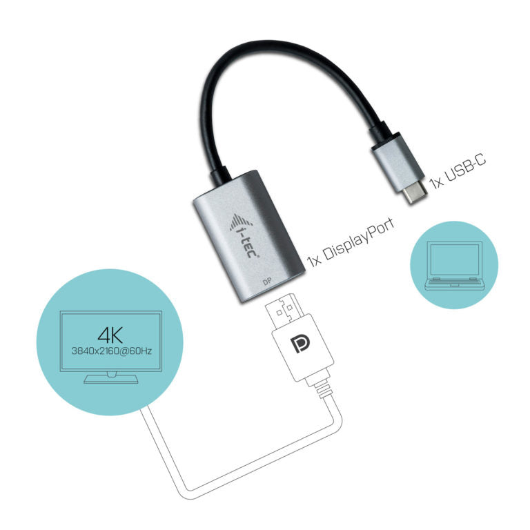 I-TEC USB C to Display Port Metal Adapter 1xDP 4K 60Hz Ultra HD compatible with Thunderbolt 3