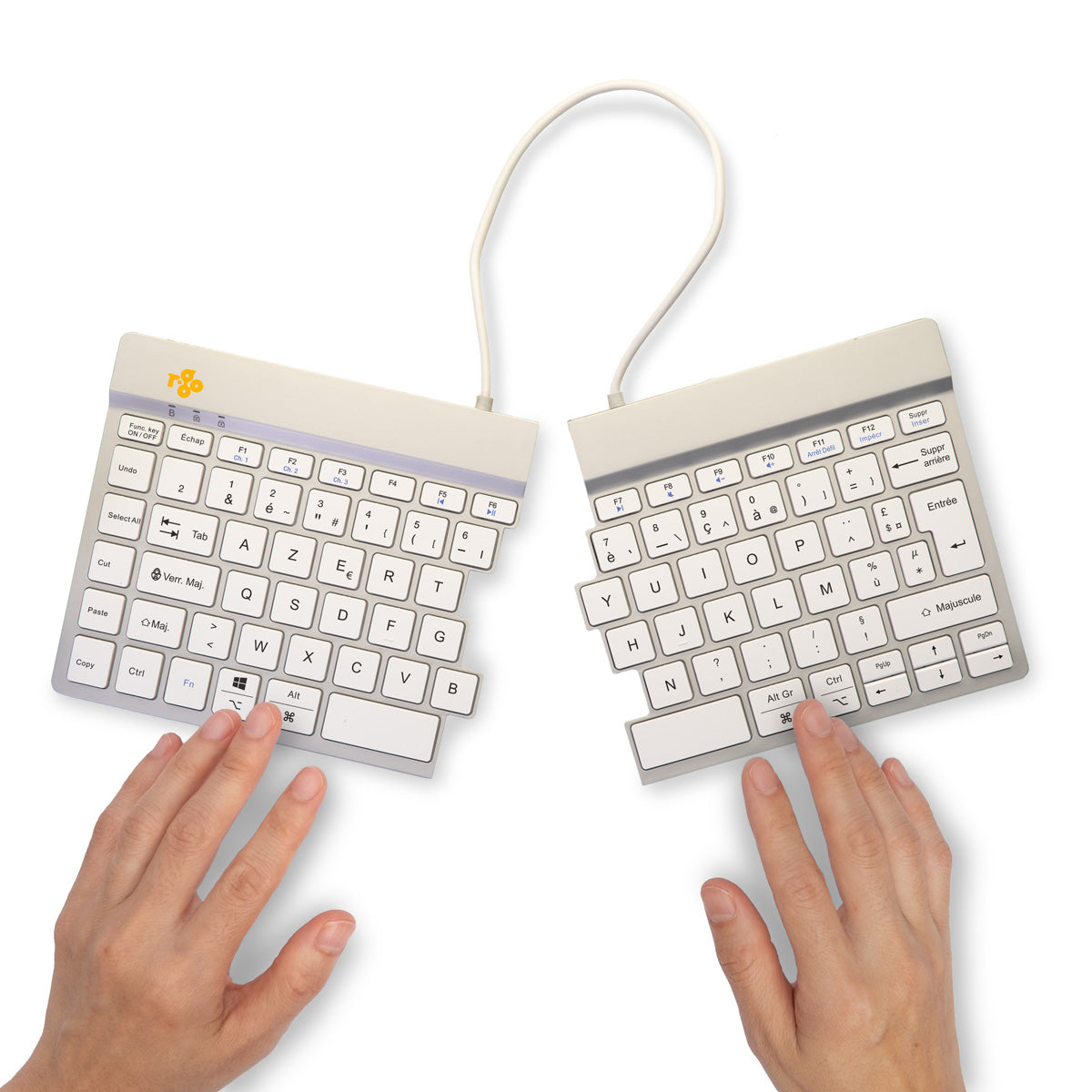 R-GO TOOLS Clavier ergo Split Break, divisé Bluetooth blanc