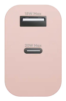 EU Wall Charger USB-C 20W+USB-A 18W PNK