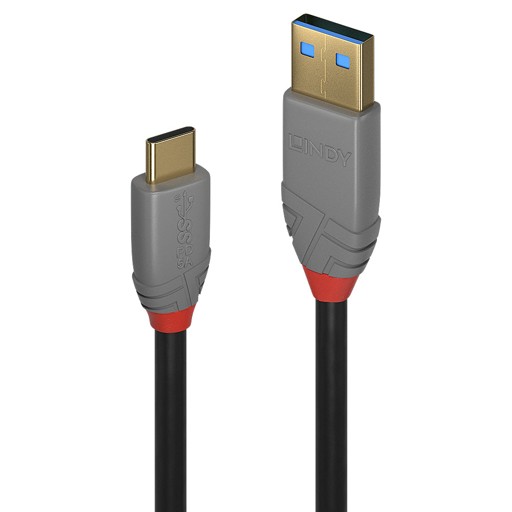 LINDY 2m USB 3.2 Type A to C Cable 5A PD Anthra Line