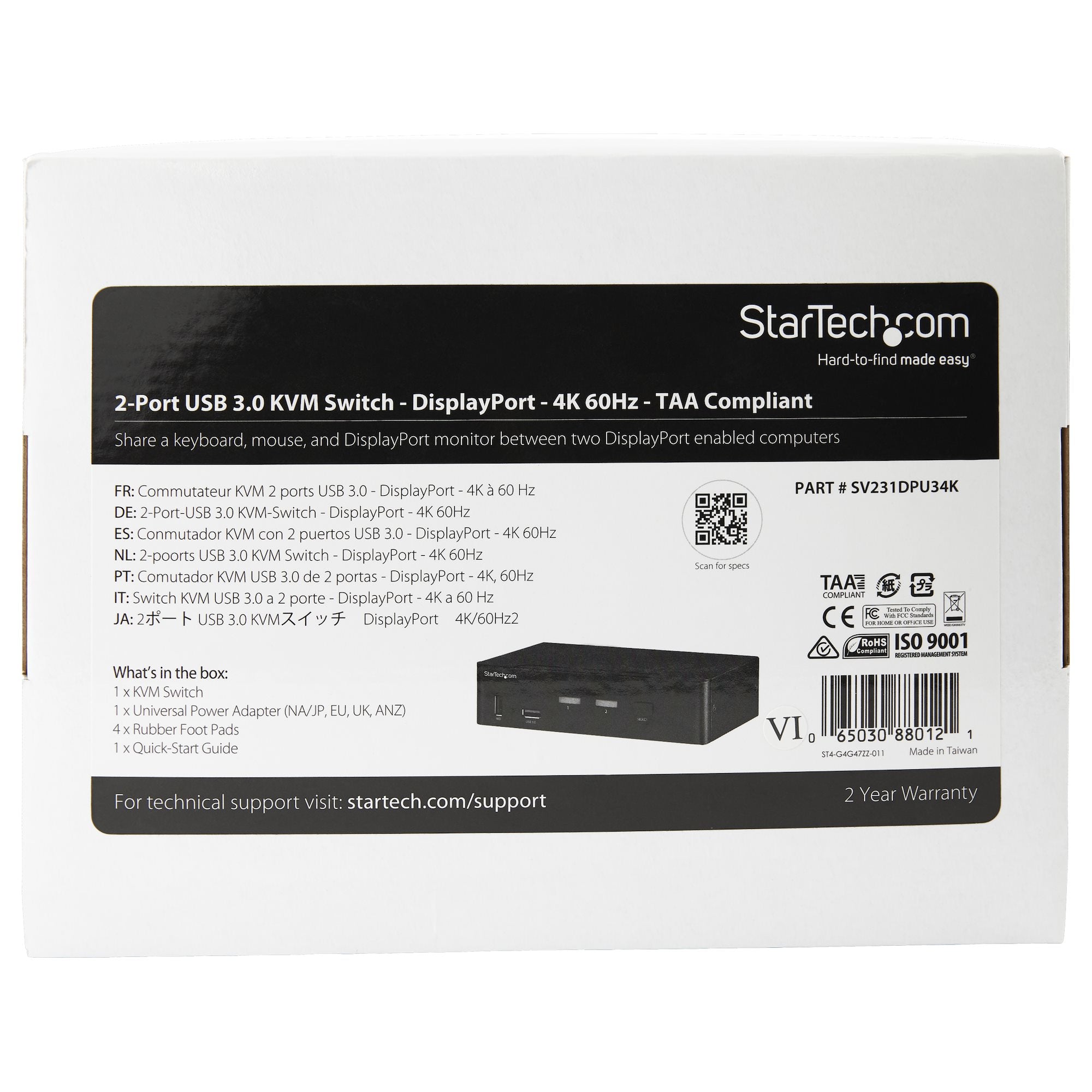 KVM Switch - 2 Port - DP 4K60 - USB 3.0