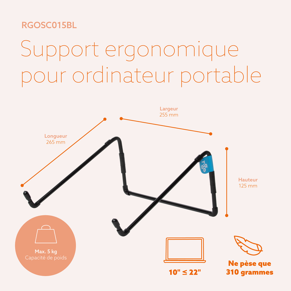 R-GO TOOLS Support pour PC portable Steel Travel, noir