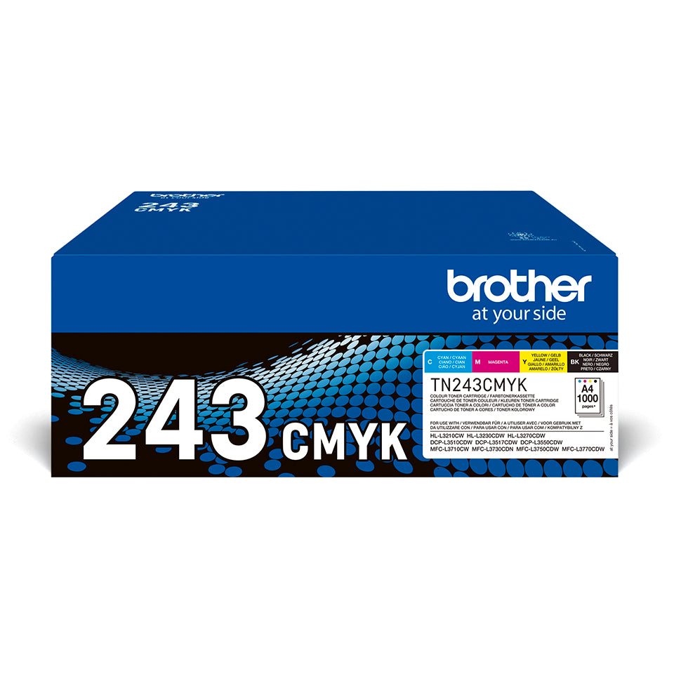 BROTHER TN243CMYK Pack Toner standard Cyan Magenta Jaune Noir 4x 1000 pages pour Hl-L32xx DCP-L35xx MFC-L37xx