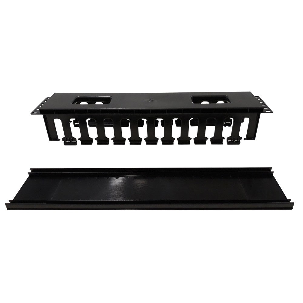 Techly I-CASE CABLE-FR2 Organisateur de câbles 2U pour armoires rack 19" avec couvercle, noir