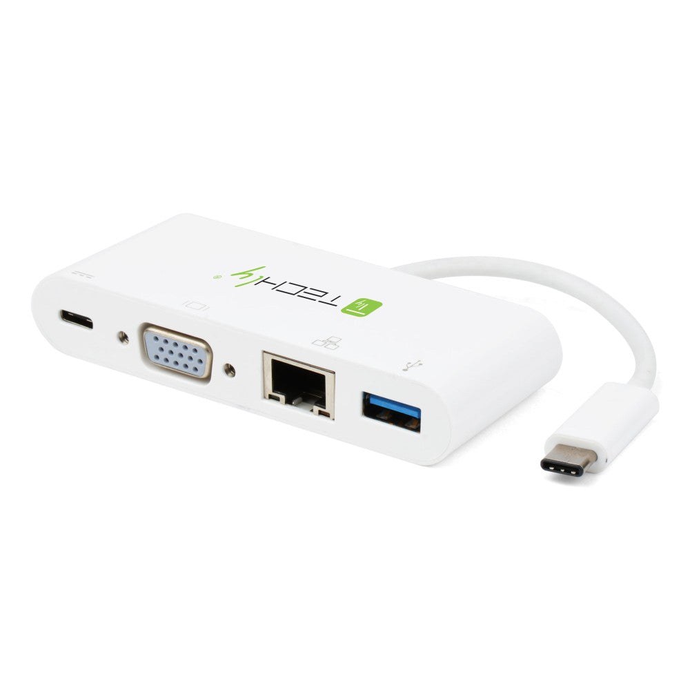 Techly IADAP USB31-DOCK2 Adaptateur USB-C vers USB-A 3.0, USB-C PD, VGA, RJ45 Gigabit