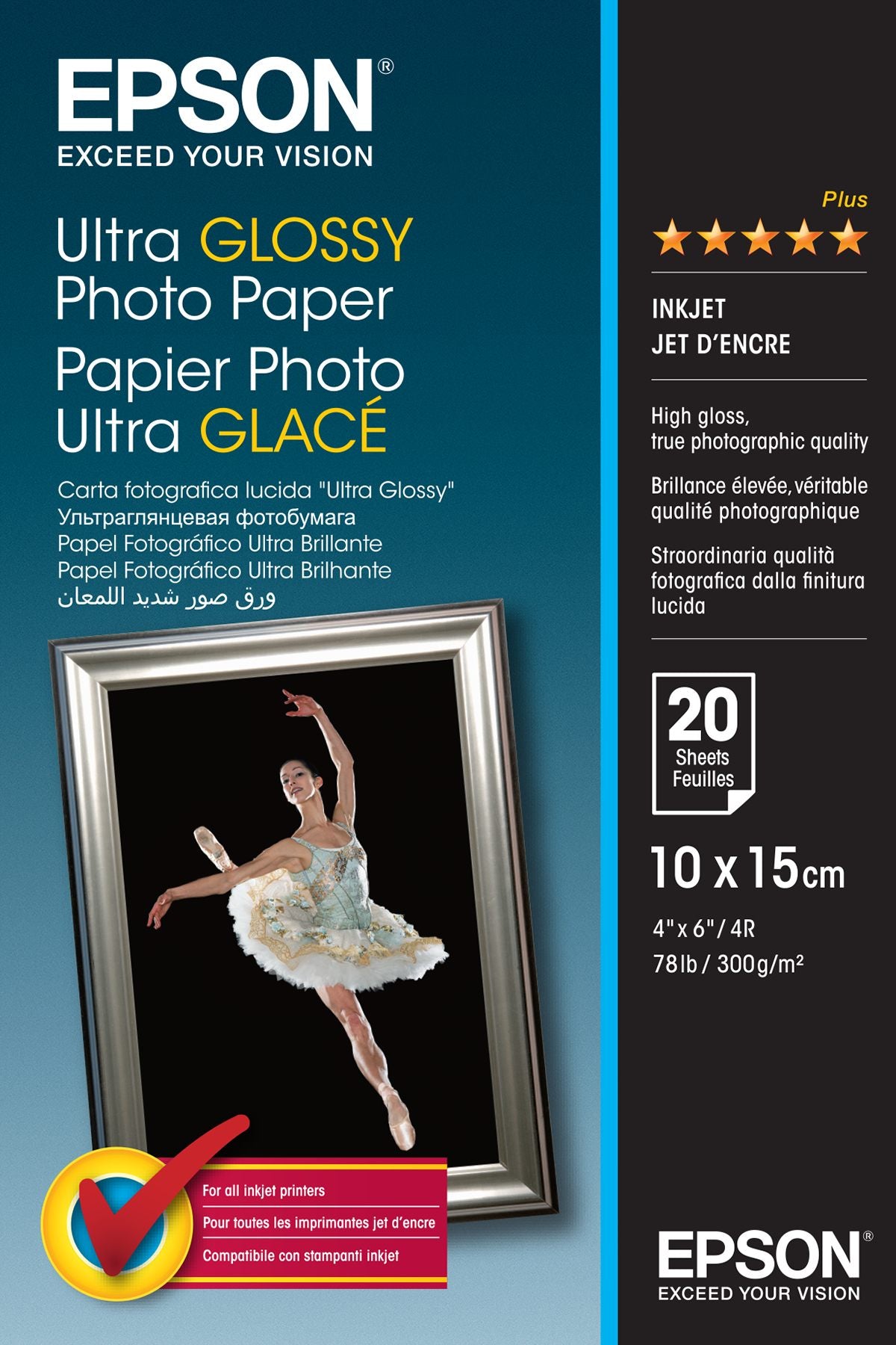EPSON ULTRA brillant photo  papier inkjet 300g/m2 100x150mm 20 feuilles pack de 1