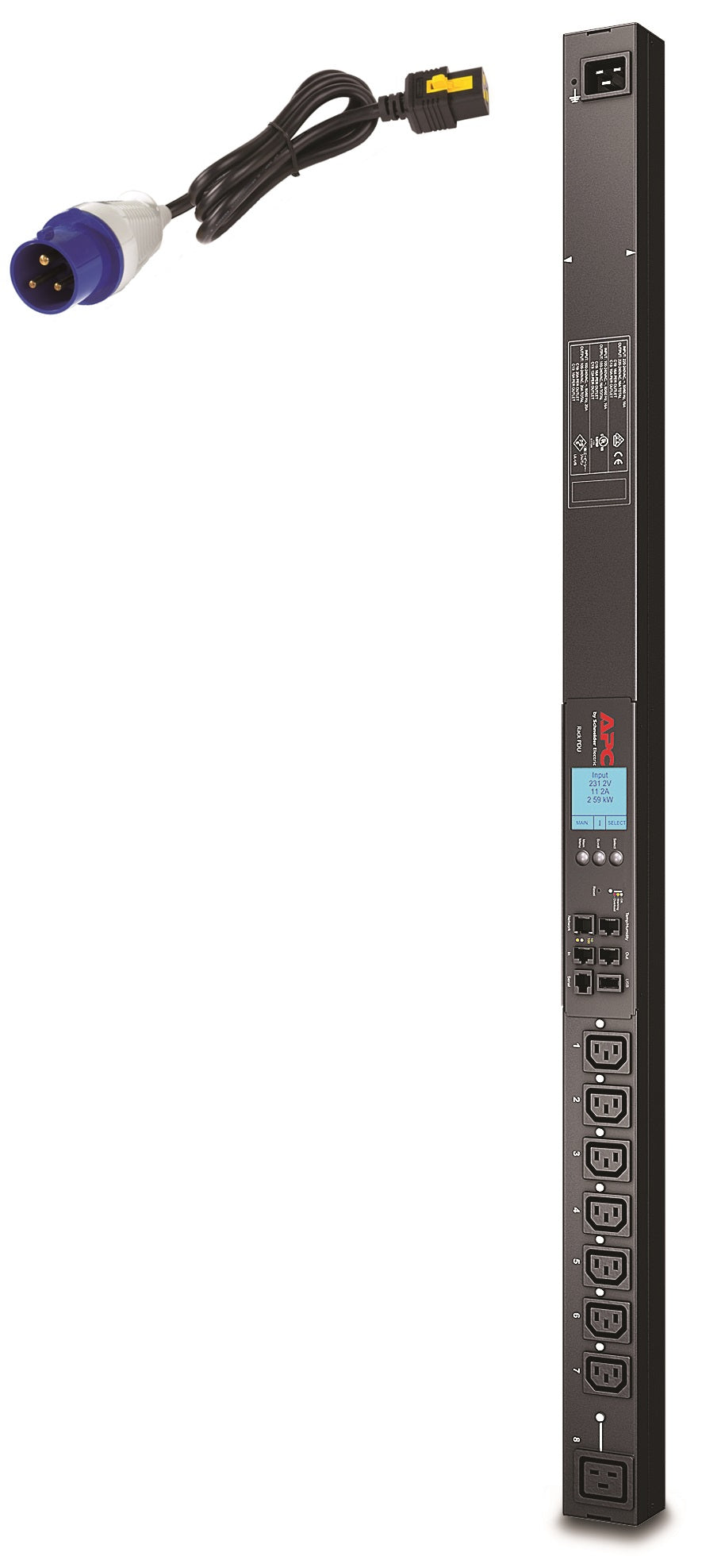 APC Switched Rack PDU 2G Zero U Rack AC 200/208/230V RS-232 input IEC 60309 16A output connectors 8 Black